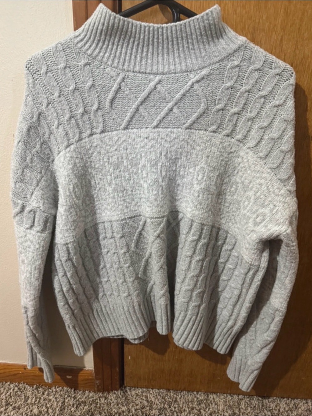 Rachel Zoe Light Gray Cable Knit Turtleneck Sweater